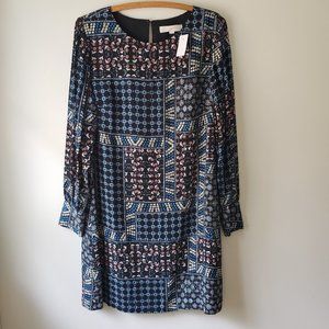LOFT Size 6 Boho Style Long Sleeve Floral Shift Dress